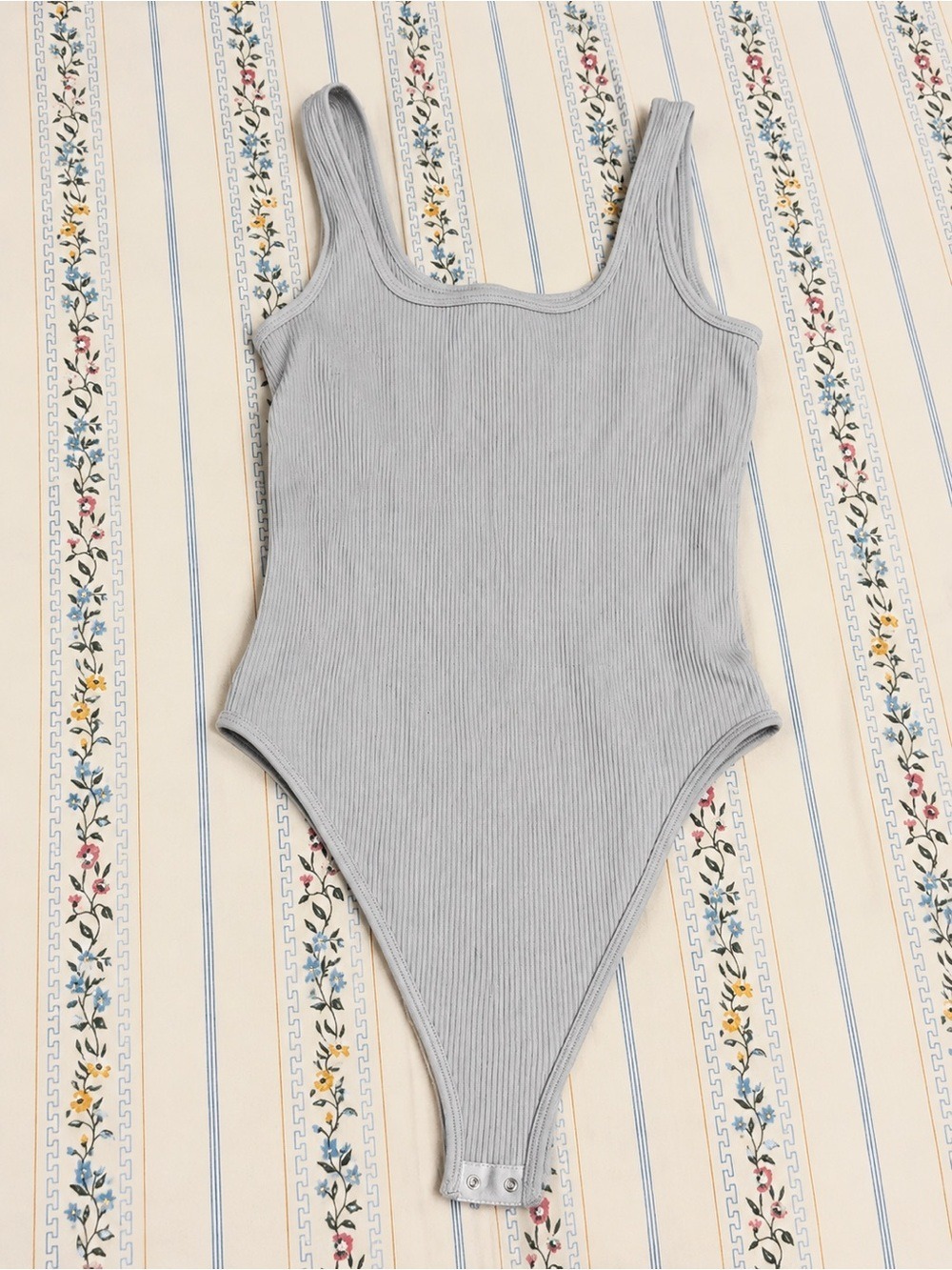 Kids Ribbed One-Piece Bodysuit in Light Gray